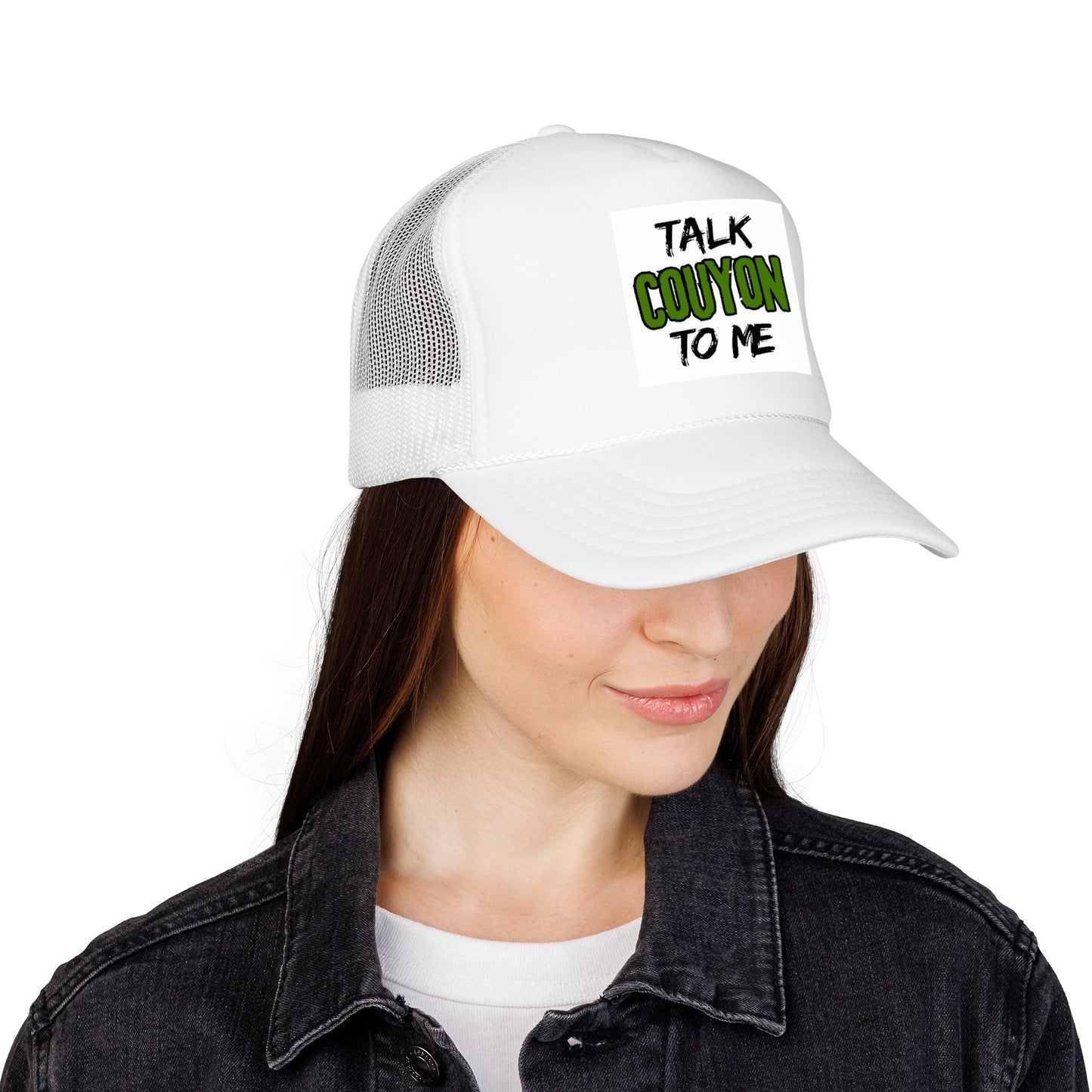 Talk Couyon To Me Trucker Hat — Foam Mesh Cap with Sassy Caribbean Phrase