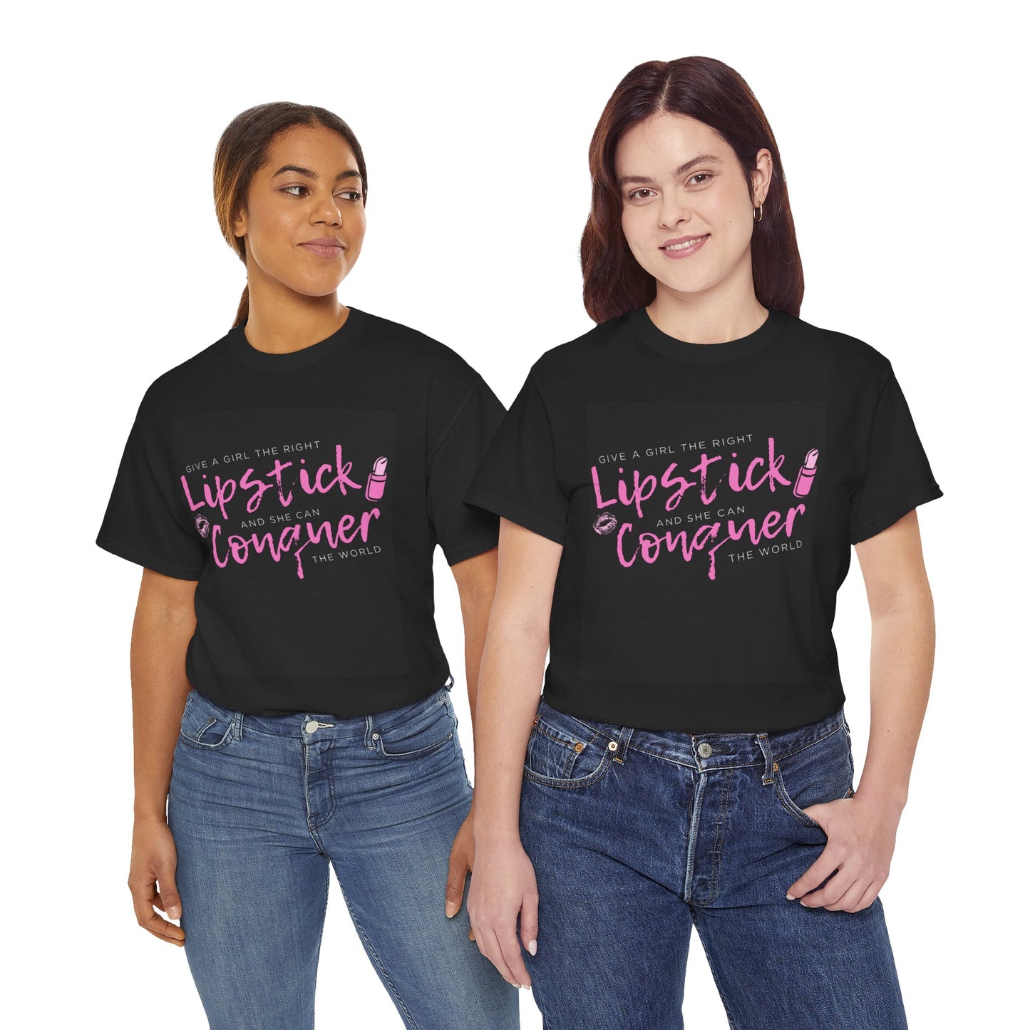 Lipstick Conquer Graphic Tee | Unisex Heavy Cotton Shirt for Empowerment, Gift for Her, Casual Wear, Women’s Rights, Everyday Confidence