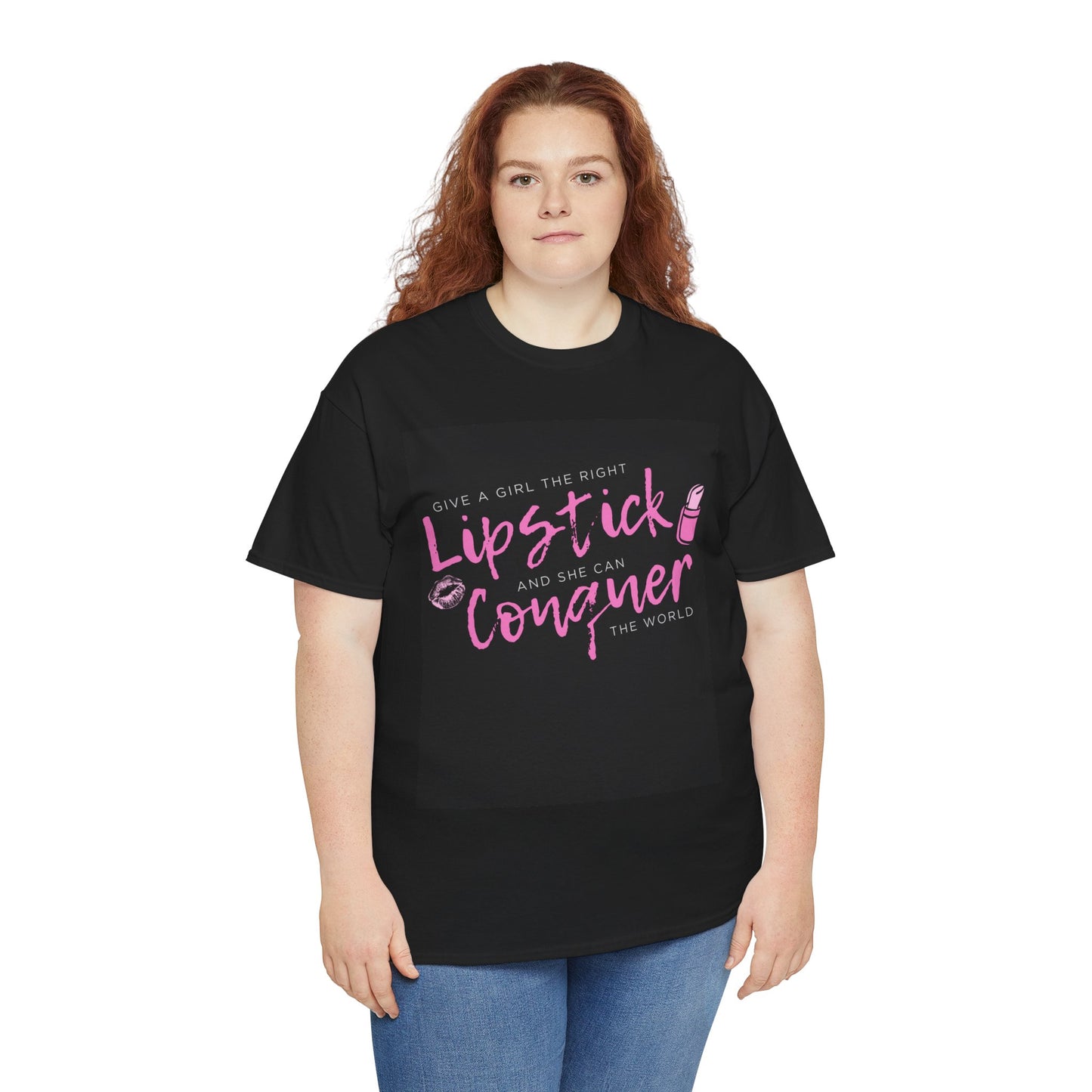 Lipstick Conquer Graphic Tee | Unisex Heavy Cotton Shirt for Empowerment, Gift for Her, Casual Wear, Women’s Rights, Everyday Confidence