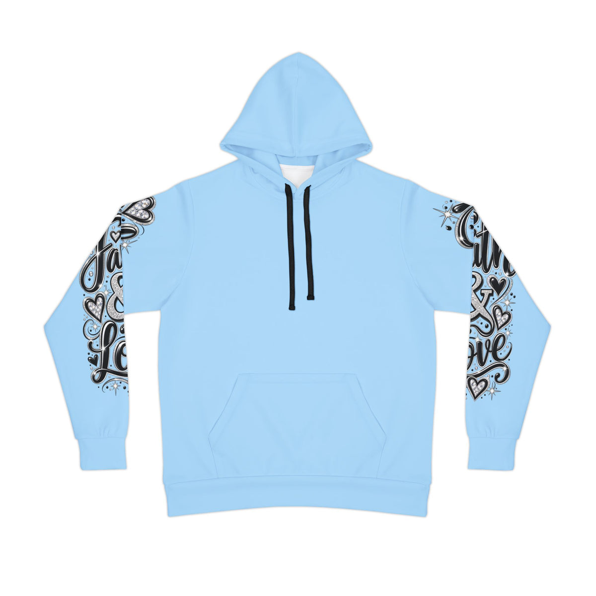 Athletic Hoodie — Light Blue "Love" Sleeve Graphic Hoodie