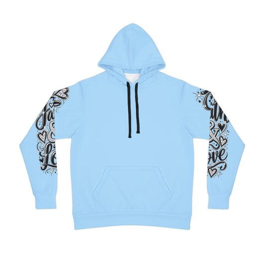 Athletic Hoodie — Light Blue "Love" Sleeve Graphic Hoodie
