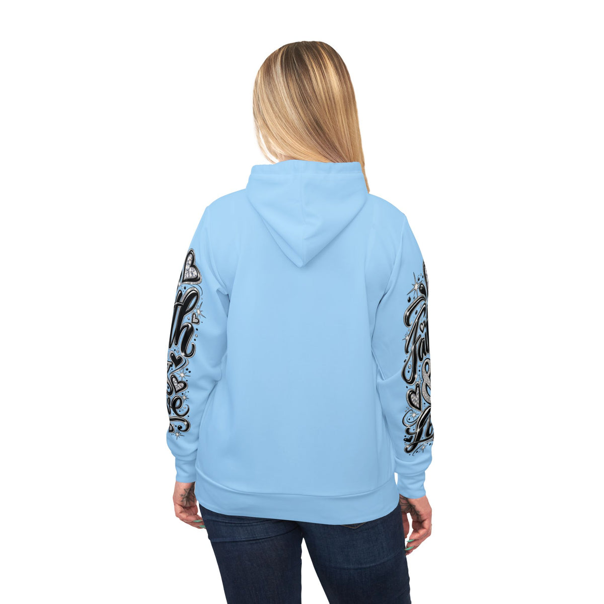 Athletic Hoodie — Light Blue "Love" Sleeve Graphic Hoodie