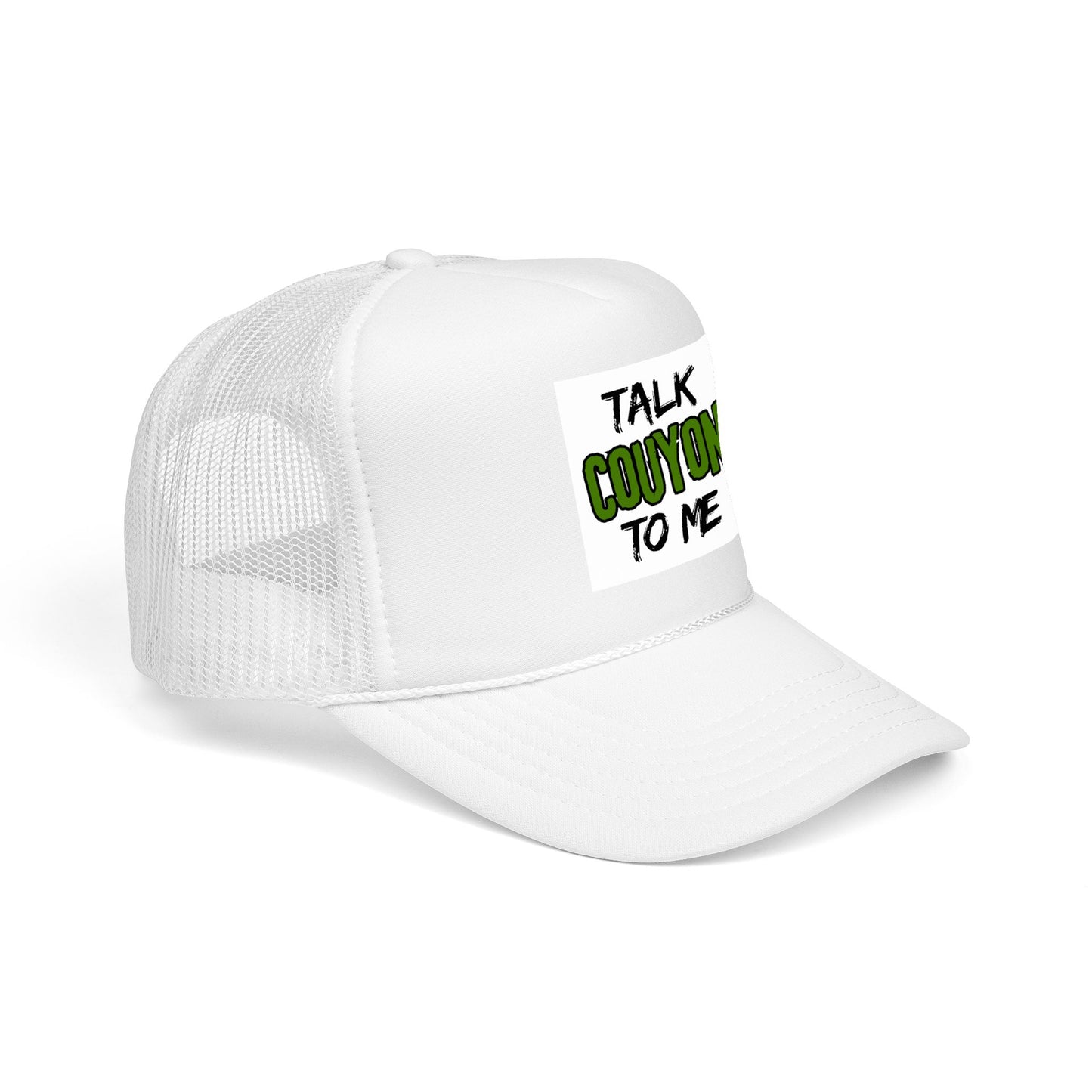Talk Couyon To Me Trucker Hat — Foam Mesh Cap with Sassy Caribbean Phrase