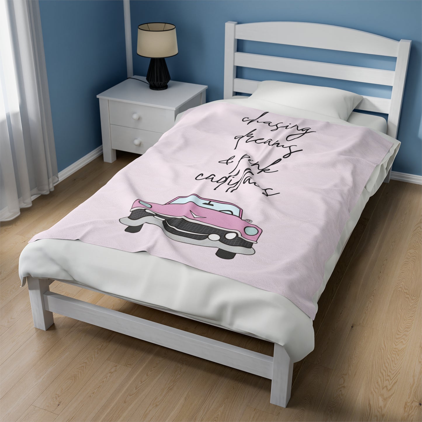 Chasing Dreams Pink Cadillac Velveteen Plush Blanket