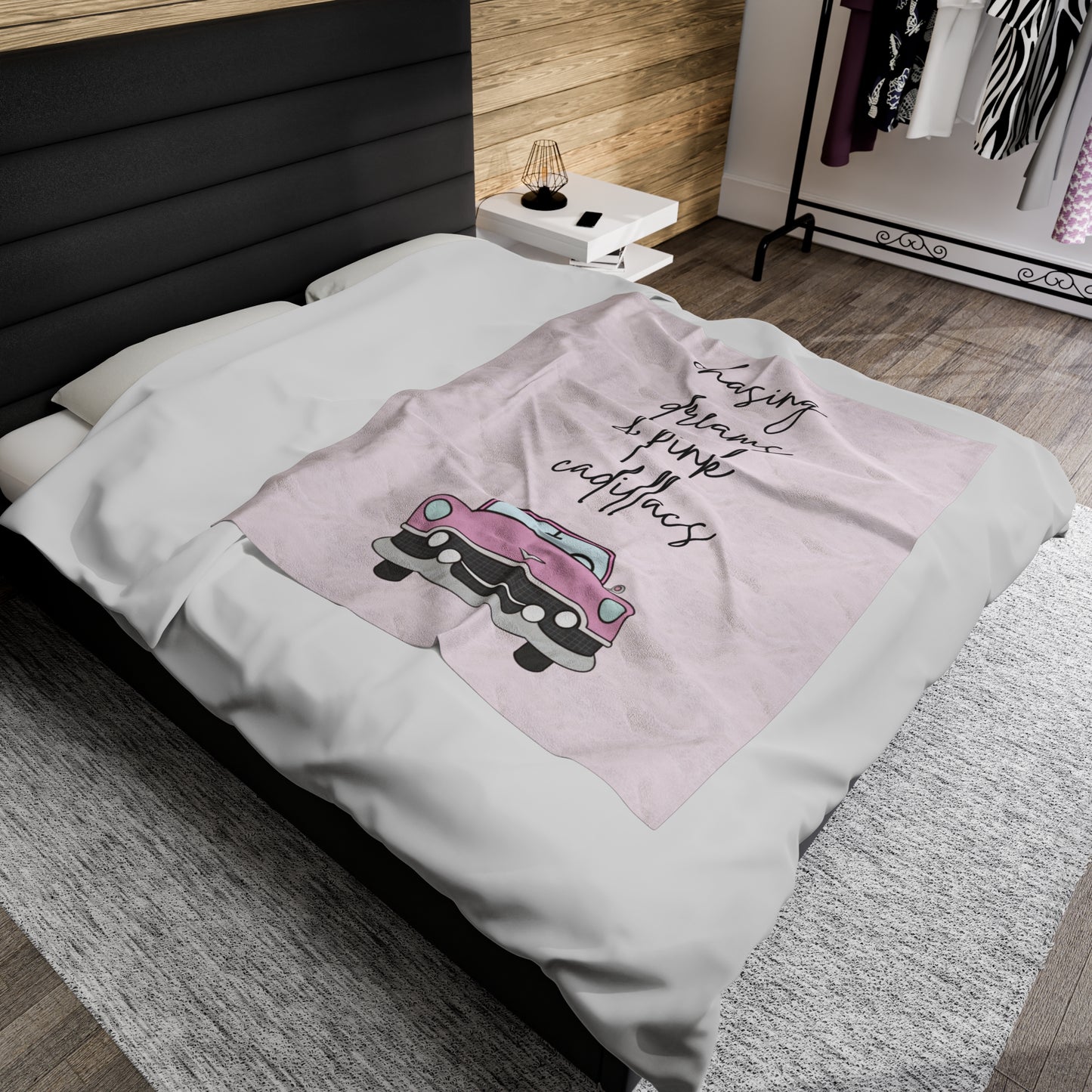 Chasing Dreams Pink Cadillac Velveteen Plush Blanket