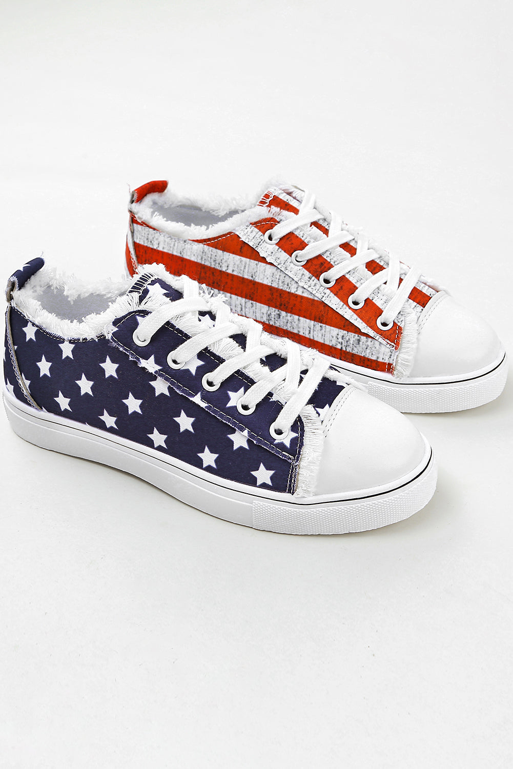 Red & Blue American Flag Lace-up Canvas Flat Shoes