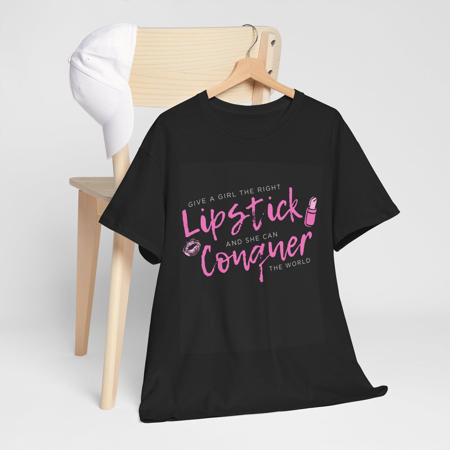 Lipstick Conquer Graphic Tee | Unisex Heavy Cotton Shirt for Empowerment, Gift for Her, Casual Wear, Women’s Rights, Everyday Confidence