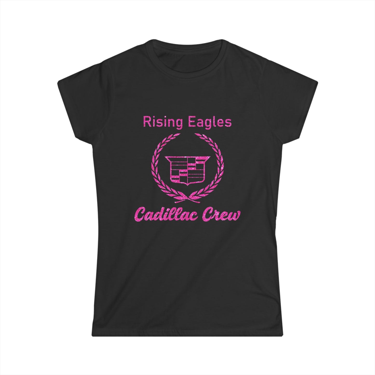 Rising Eagles Cadillac Crew Women's Tee — Pink Retro Car Club Shirt