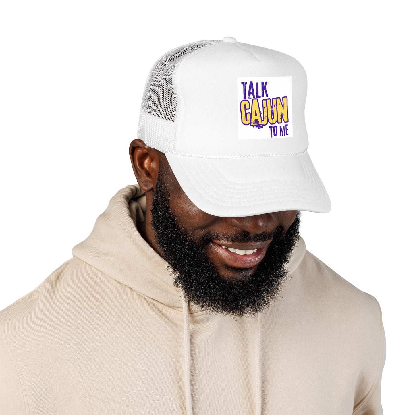 Talk Cajun To Me Trucker Hat — Fun Cajun Phrase Foam Trucker Hat