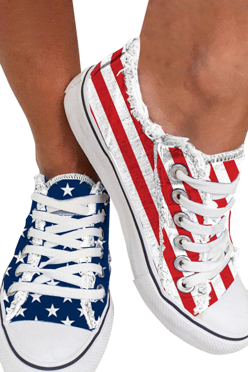 Red & Blue American Flag Lace-up Canvas Flat Shoes