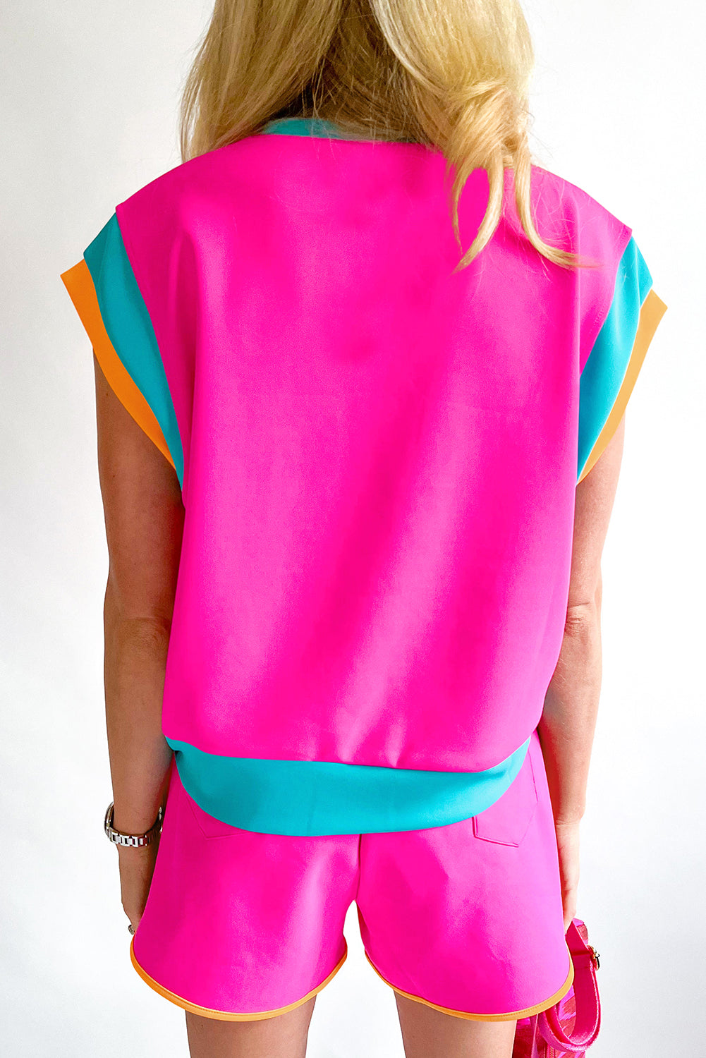 Hot Pink Trim Cap Sleeve Tee Shorts Set
