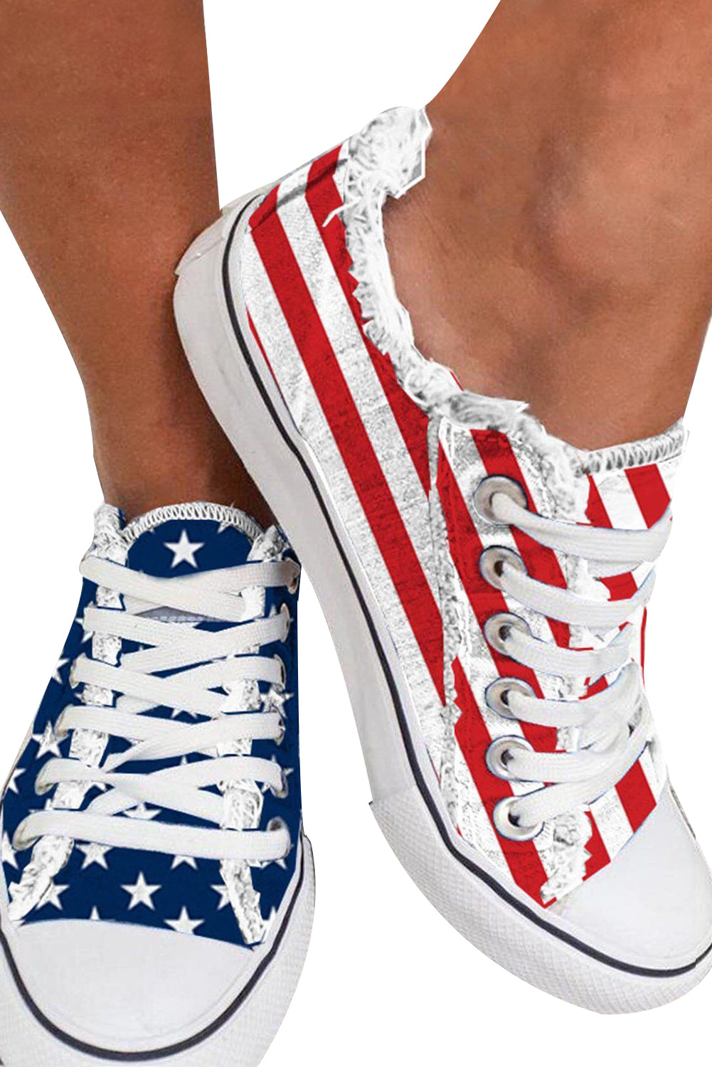 Red & Blue American Flag Lace-up Canvas Flat Shoes