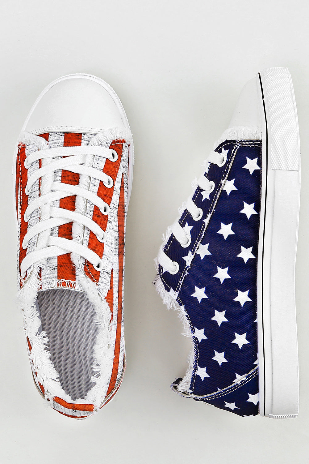 Red & Blue American Flag Lace-up Canvas Flat Shoes