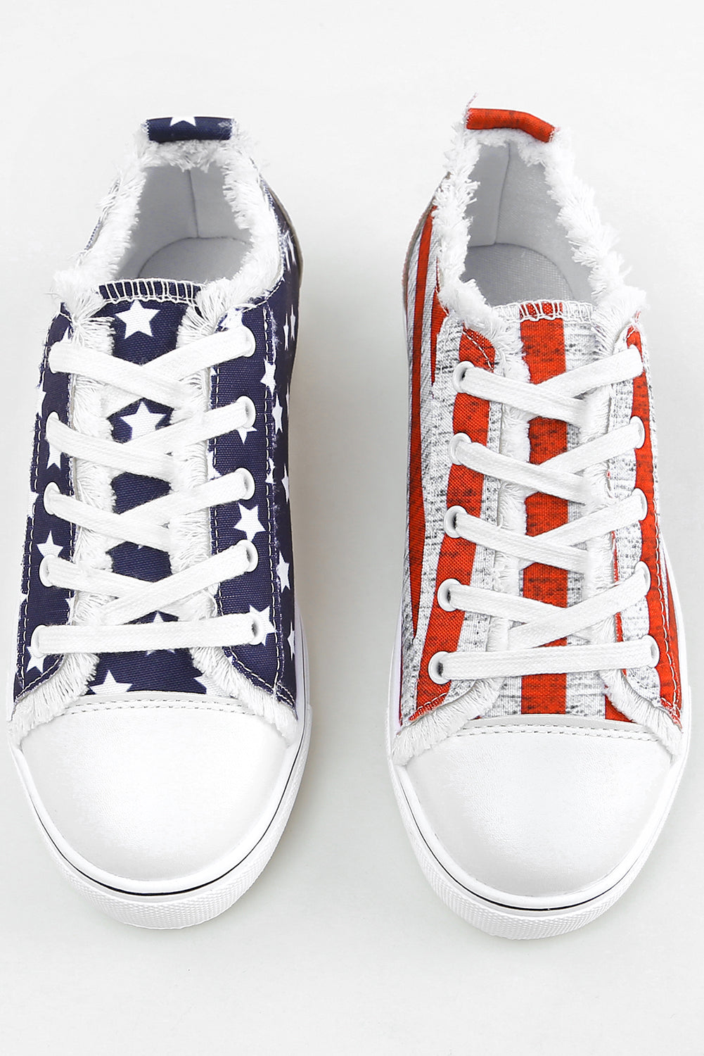 Red & Blue American Flag Lace-up Canvas Flat Shoes